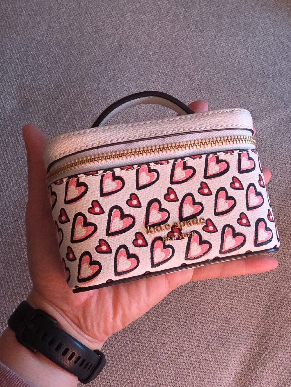 Kate Spade Pink Heart Print Top-Handle Travel Jewelry Case